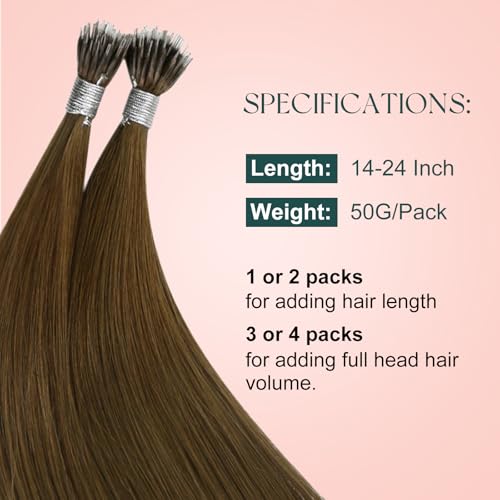 Image of Easyouth Nano Extensions Human Hair, 18 Inch 50G 50S, Medium Brown, Seamless Invisible Nano Ring Hair Extension, Lightweight, Suitable for Fine or Thin Hair