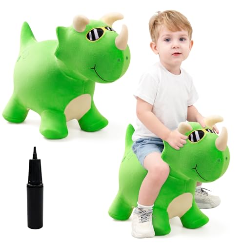 Image of EVERICH TOY Bouncy Dinosaur Hopper Toys, Plush Animal Toy for Toddler 18M+ | Inflatable Horse Hopping Toy for Boys Girls, Indoor Outdoor Bouncy Dino Toy for 2 Year Old Kids, Gift for 3 4 5 6 Yrs W / Pump
