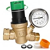 LIULO TOOL RV Water Pressure Regulator, Lead-Free Brass Adjustable Handle Pressure Regulator, Water Pressure Reducer with Gauge and Built-in Mesh Filter for RV Camper Travel Trailer