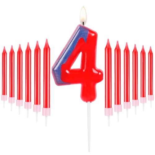 URAQT velas números de aniversário, velas número 4 de aranha, 13 peças personalizadas Spider velas de aniversário, velas azuis e vermelhas, velas de festa temática de aranha para meninos e meninas.