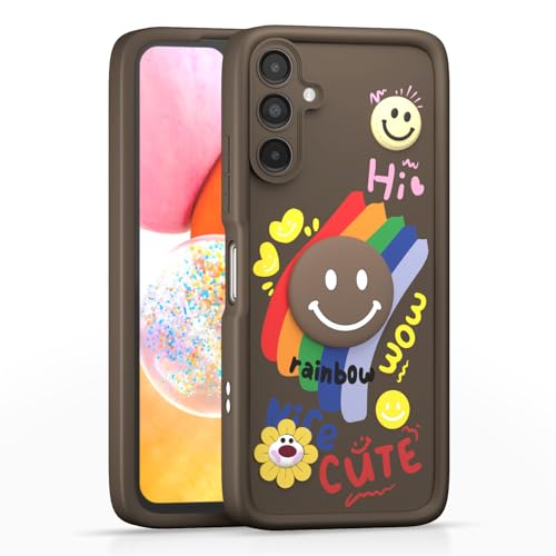 Image of Pikkme Back Cover for Samsung Galaxy A14 5G | Soft Silicone| Cute Rainbow Smile & 3D Cartoon Flower Design | Shockproof Raised Camera Protection Bumper Case (Brown)