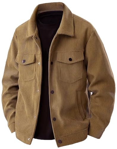PADOLA Veste Homme Velours Côtelé à Boutons-Pression Blouson Automne avec Multi-Poches Veste mi Saison Cowboy Chemise Uni Coupe Vent Cargo Surchemise...