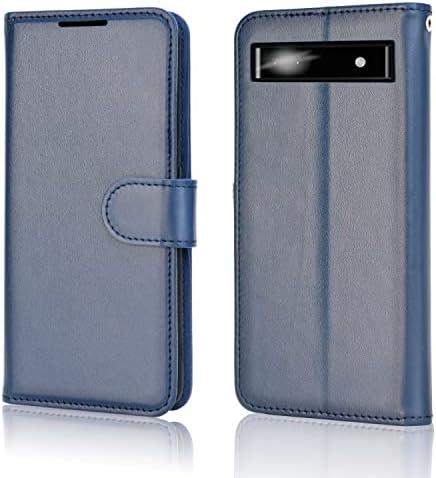 TECHGEAR Pixel 6a Leather Wallet Case, Flip Protective Case Cover with Wallet Card Holder, Stand and Wrist Strap - Blue PU Leather with Magnetic Closure Designed For Google Pixel 6a