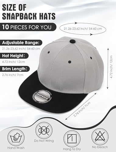 Image of 10 Pack Blank Snapback Hats for Men Flat Brim Hats Baseball Caps Bulk