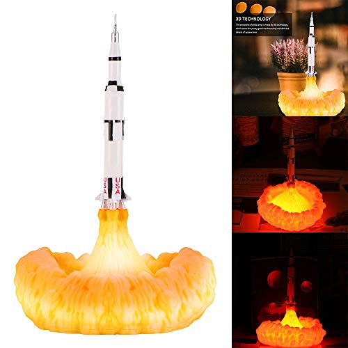 ABEDOE Lampada a Razzo Spaziale con Stampa 3D, ABEDOE Luce Notturna per Navetta Spaziale con Decorazione Ricaricabile USB per Camera da Letto e Regalo per Amante Dello Spazio