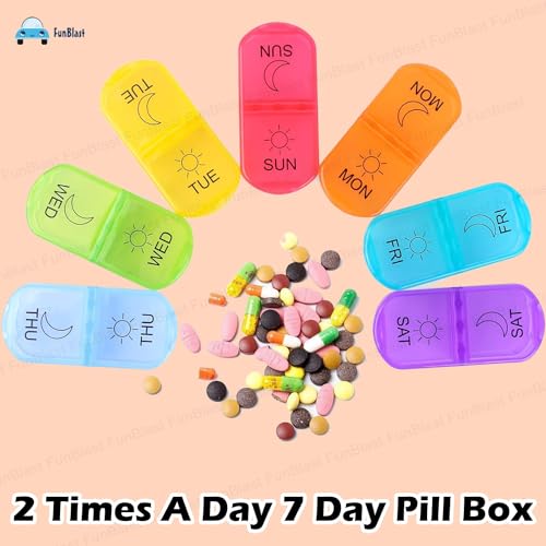 Image of FunBlast Pill Organizer Box - 2 Times A Day 7 Day Pill Box Holder, Portable Medicine Case with Separate Compartments, Tablet Container for Daily, Medicine Organizer Box
