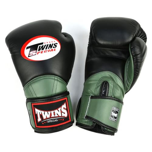 Twins Special BGVL11 Long-Cuff Leather Boxing Gloves, Hook & Loop Closure, For Muay Thai, Boxing, Kickboxing & MMA Training & Sparring (Black/Olive, 16oz) Twins Special BGVL11 Long-Cuff Leather Boxing Gloves, Hook & Loop Closure, For Muay Thai, Boxing, Kickboxing & MMA Training & Sparring (Black/Olive, 16oz)