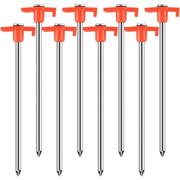 Garden Mile 8pk Tent Pegs 25cm – Heavy Duty Metal Camping Pegs for Hard Ground, Steel Rock Pegs for Tents, Awnings, Gazebos & Tarpaulin with PP Hook Tops
