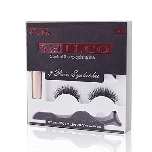 Magnetic Eyeliner With Magnetic Eyelashes Kit, 3 Pair Reusable False Lashes and Waterproof Magnetic Liquid Eyeliner Set (With Tweezers) (Kit3)