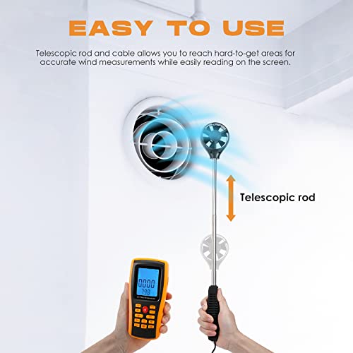 Bonvoisin Windmesser Anemometer Handheld CFM/CMM Luftstrom-Geschwindigkeitsmesser mit hintergrundbeleuchtetem LCD-Display für die HVAC in-Luftkanal-Luftstrom-Luftgeschwindigkeitstemperatur