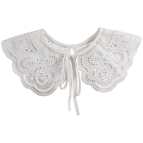 BEAMARKER Cuello de Encaje Blanco Desmontable con Bordado Floral Vintage, Cuello Falso Retro con Apliques de Flores Ahuecados, Adorno para Escote, Gargantilla para Mujer, Vestido, Camisa, Chal de Cosp