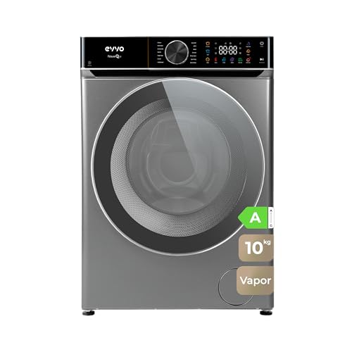 EVVO Lavadora Carga Frontal NOVA Q Inox - Capacidad de 10 Kg, 1400 RPM, E. Energética A - Motor Inverter, Función Vapor, Tambor ePROTECT, Diseño Premium Panel a Color.