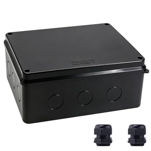 Image of Junction Box, Reserved Holes Electrical Boxes Waterproof IP65 ABS Plastic Electrical Power Cord Enclosure Project Box Black 11.8 x 7.9 x 4.7 inch(300x200x120mm)
