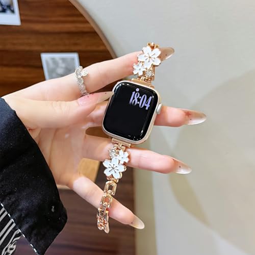 Coque iWatch 3 2 1 38 mm avec bracelet métal à fleurs blanc