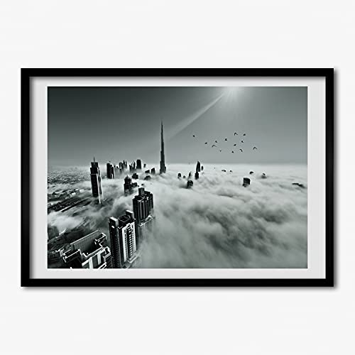 Cadre photo 70x50 cm Tulup avec affiche décoratif de Brouillard Sur Dubaï pour salon
