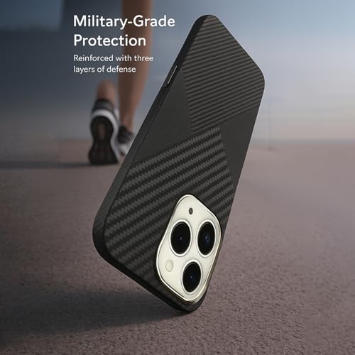 Image of AIBEX Aramid Fiber Mag-Saf Case Compatible for iPhone 16 Pro | Slim Protective Back Cover with Built-in Magnets | Wireless Charging Support | Camera Ring Stand | Shockproof with Air Guard Corners
