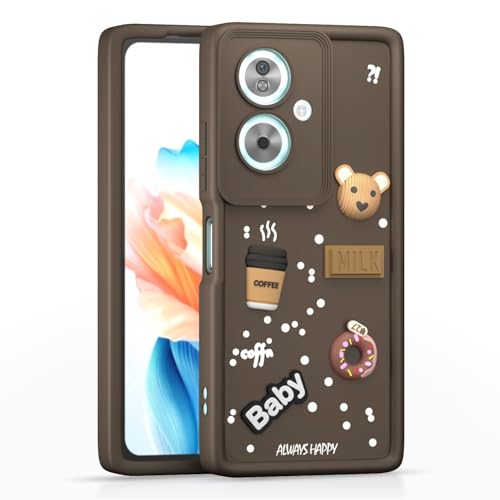Image of Bintage Cute Fun Ball | Taddy Cartoon 3D Smiley Coffee Cup | Milk Donut | Full Camera Protection Back Cover Compatible for Oppo CPH2553 / Oppo A79 5G - Brown