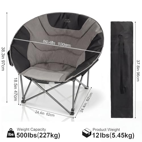 Silla de Camping Portátil Oversized Moon, Silla de Césped Plegable Redonda con Portavasos, Resistente para 500 lbs, Ideal para Camping, Senderismo, Picnics y Playa, Negro miniatura 3