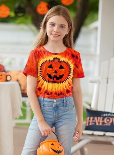 BesserBay Girls Halloween Printed Crewneck Short Sleeve Waist Trimming Crop Tops 5-14 Years3