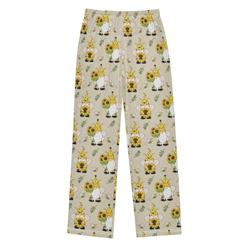 Gnome Sunflower Bee Boys Long Pants Soft Trousers Elastic Waist Kids Lounge Bottoms with Pockets S-XL