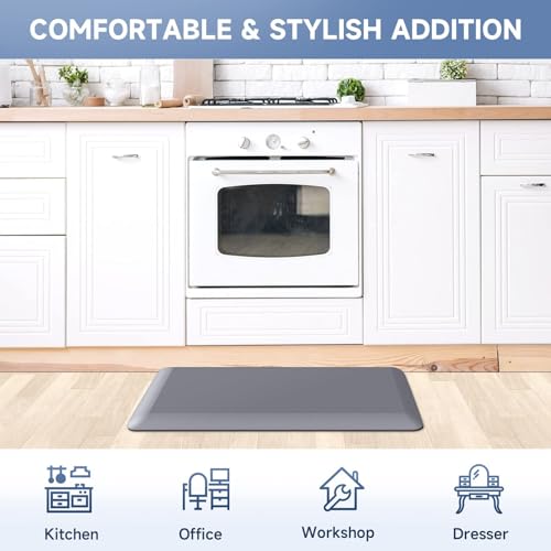 Image of 4 /5 Inch Thick Kitchen Mats for Floor, StepRite Kitchen Rug for Standing Desk, Non-Slip, Thicker, Stain & Water Resistant, Comfort Anti Fatigue Floor Mat for Home, Kitchen, Office - Grey,54 * 22''