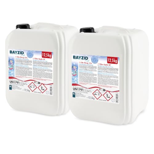 Höfer Chemie 2 x 12 5 kg Pool Flüssigchlor BAYZID - mit 13 bis 15% Aktivchlorgehalt zur Poolpflege und Wasserdesinfektion - Made in Germany