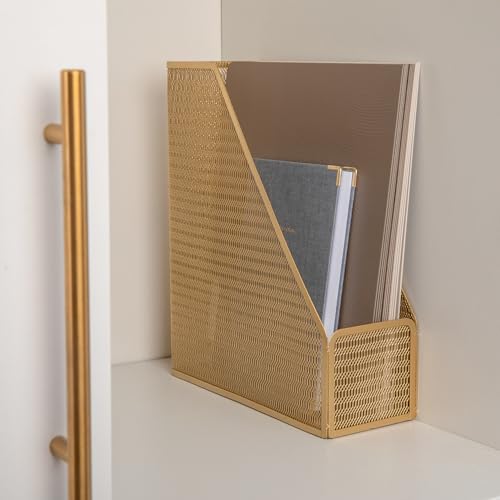 Martha Stewart Ryder Gold Mesh Metal Single Slot Magazine File Holder, Desktop Organizer, 9.75 x 3.75 x 11.5 - Image 3