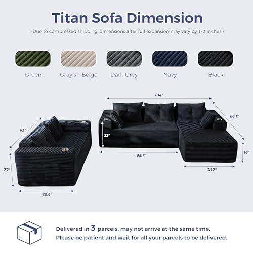 Image of MAXYOYO Modular Sectional Couch with L-Shape Chaise and Loveseat, Modern Boneless Couch for Living Room, Oversized Sofa with Deep Seat, No Assembly Required, Black