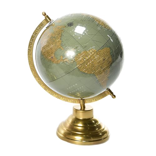 Decor Space Globo terráqueo con base y estructura de latón, alta calidad, resistente (15 x 12 x 22 cm, verde)