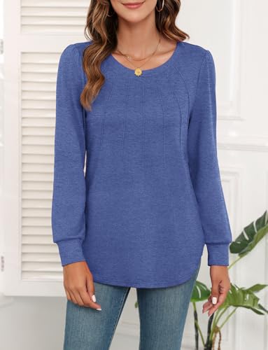 Image of WEACZZY Women Long Sleeve Shirts Crew Neck Tunic Tops Soft Casual Blouses