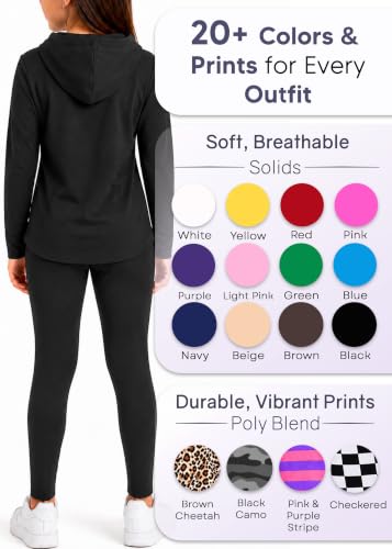Image of STRETCH IS COMFORT Girls 2 Piece Hoodie Short Sleeve Long Sleeve Crew Neck Top and Leggings Set Kids Thermals Underwear Set