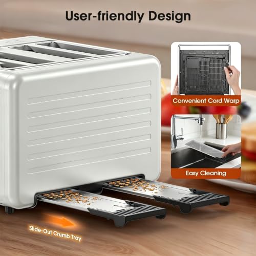 Image of Smart 4-Slice Toaster with Dual Touchscreen & Independent Controls - 1800W Stainless Steel, Wide Slots for 6 Bread Types & Toast Settings + Defrost, Reheat & Single-Slice Modes
