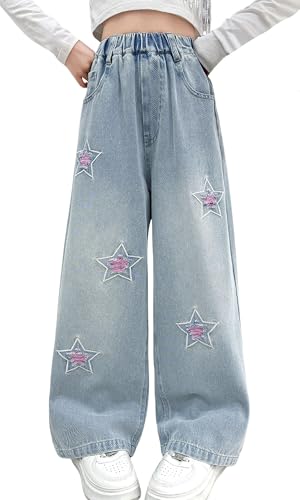 Jean déchiré pour fille coupe large style vintage retro denim baggy droit