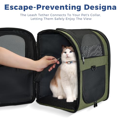 Image of Apollo Walker Dog & Cat Carrier Backpack for 4-18lb Pets - Ventilated Safe Design with Padded Back Support, Breathable Mesh Pet Backpack for Hiking, Travel, Outdoor (Green)