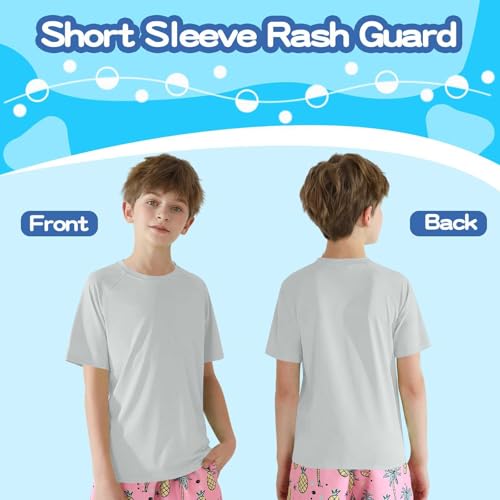 Kids Boys Girls Short Sleeve T Shirts Unisex Solid Round Neck Quick Dry Rash Guard UPF50+ Swim Tops Comfy Athletic Tees4