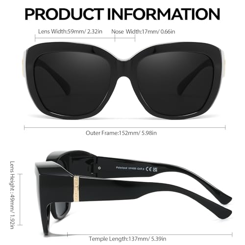 LVIOE Polarized Fit Over Glasses Sunglasses Women, Oversized Square Sun Glasses UV400 Protection Shades LS42053