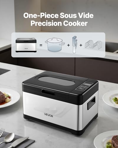 Image of VEVOR Sous Vide Cooker, 800W Sous-Vide Machine, Suveed Cooking Machine with LED Digital Display, Glass Lid, Precise Temperature & Timer Control, for Family & Friends, All-in-One Sous Vide Pot