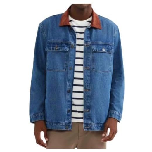 Jaqueta Jeans Masculina Gola Veludo - Hering (BR, Alfa, P, Regular, Regular, Azul)