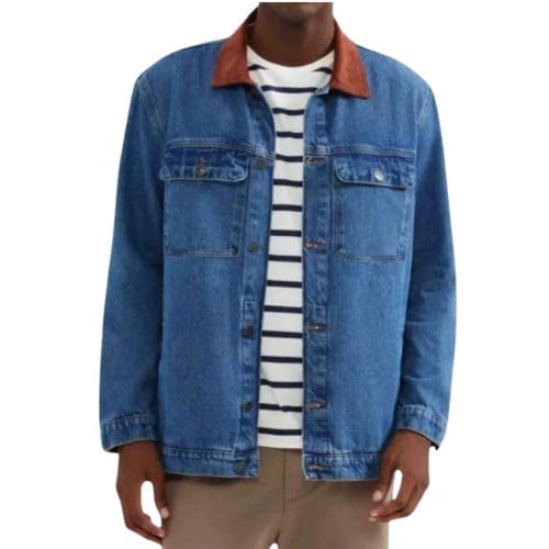 Jaqueta Jeans Masculina Gola Veludo - Hering (BR, Alfa, P, Regular, Regular, Azul)