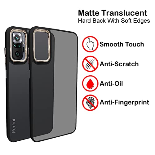 Image of A rtistque Frosted Translucent Back Cover Case for Redmi Note 10 Pro /Redmi Note 10 Pro Max | Electroplated Chrome Ring | Raised Camera Edges for Protection | Smooth Sides TPU - Black