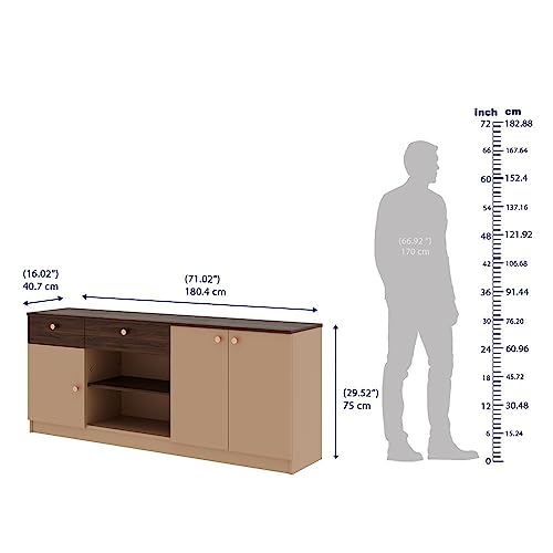 Image of Wakefit Engineered Wood Sideboard | 1 Year Warranty | Storage Cabinet for Home Kitchen Living Room | 2 Closed Compartments, 2 Drawers & 2 Open Shelves | Kilo - Brown
