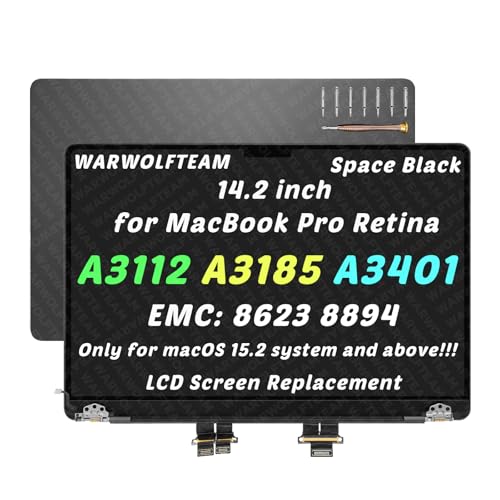 Image of for MacBook Pro A3401 MX2K3 LCD Screen Replacement, Black | EMC 8894, 14.2in, 3024 x 1964, LCD Screen Display Assembly Replacement, Includes Cover Cable Hinges
