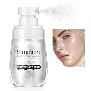 HOSAILY Body Glitter Spray, Quick-Drying and Non-Sticky Body Shimmer Spray, Moisturizing Luminizer Glow Illuminator Liquid Highlighter Glitter Spray for Face Hair Body Glitter Makeup (02 Silver)