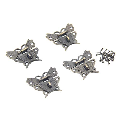 Image of 5Pcs Butterfly Latch Hasp Antique Brass Decorative Hasp Jewelry Wooden Box Hasp Latch Lock with Screws for Drawer Cabinet Jewelry Wooden Case Box Antique Bronze Lock, 50x43mm