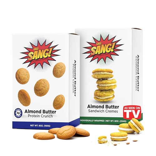 CHEF SANG! Cookie Combo Pack | High Protein Almond Butter Cookies &amp; Creamy Sandwich Cookies | Non-GMO | Great Variety Pack for Gifting or Sharing | Sampler Pack of 2