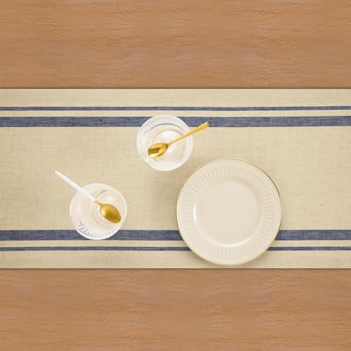 Solino Home Linen Table Runner 60 Inches - French Stripe, 100% Pure Linen Navy and Natural Farmhouse Table Runner 14 x 60 Inch Ideal for Dresser and Coffee Tables by Solino Home - Used condition - Image 4