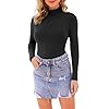 LAOLASI Women's Turtle Mock Neck Long Sleeve Slim Fit Basic Bodysuit Daily Shirts, 01-BK, M
