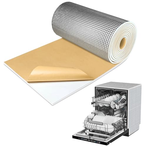 TroyStudio Dishwasher Sound Insulation Blanket, 13" x 157" x 0.2" Self Adhesive Acoustic PEF Foam Sheet, Noise Cancelling Heat Shield, Machine Soundproof Cover, Waterproof & Anti-Vibration Wrap