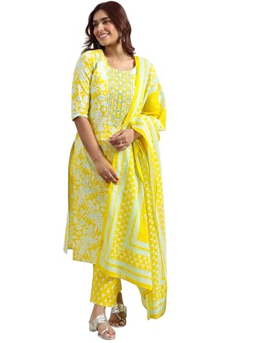 Image of Libas Printed Cotton Straight Kurta With Trouser and Dupatta