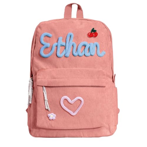 Personalized Backpack with Name, Custom Corduroy Backpack with DIY Cotton Rope Patterns Birthday Gift (Blue)2